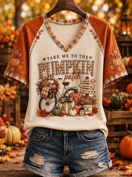 Women's Fall Print Casual V-Neck Tee