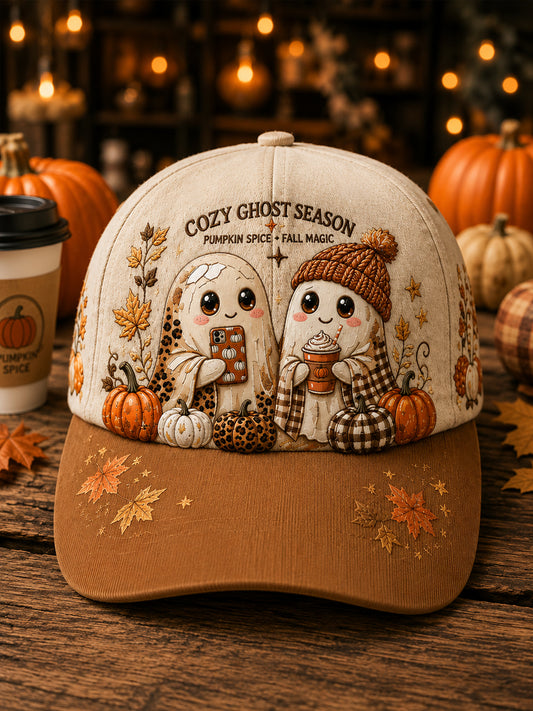 Unisex Vintage Autumn Cute Ghost Art  Print Hat