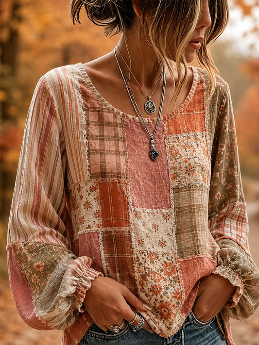 Women's Fall Patchwork Art Shirt