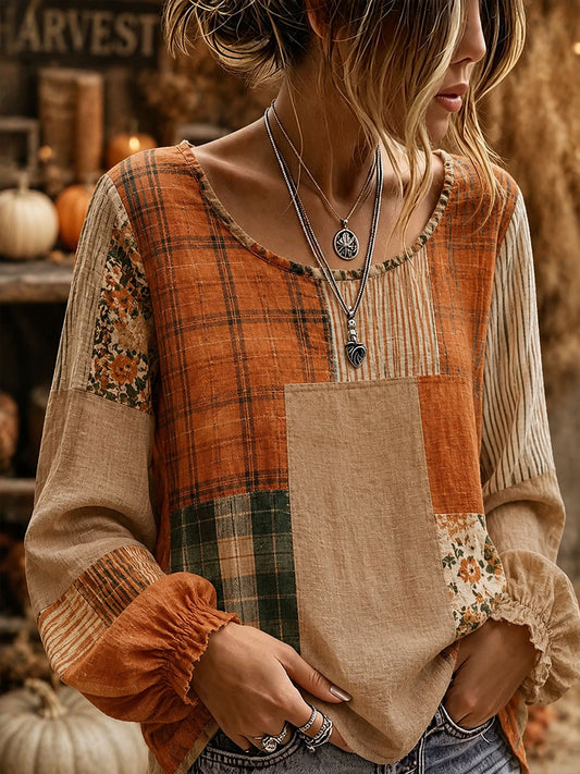 Women's Fall Patchwork Art Shirt