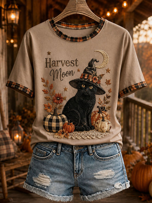 Women's Halloween Black Cat T-Shirt