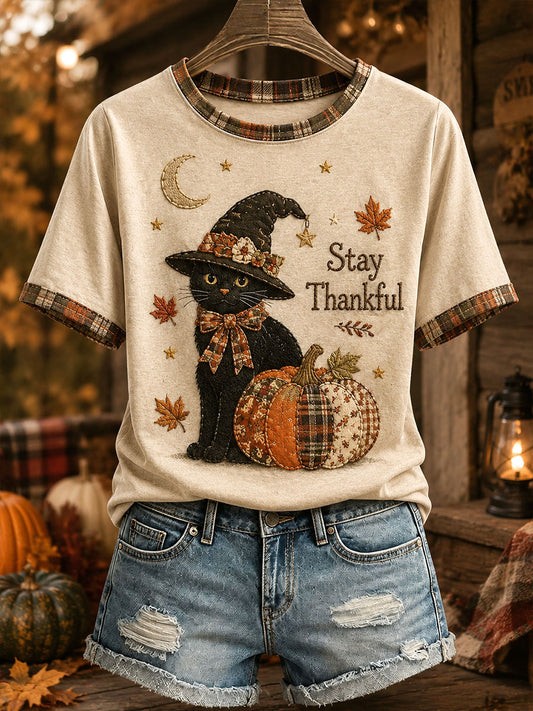 Women's Halloween Black Cat T-Shirt