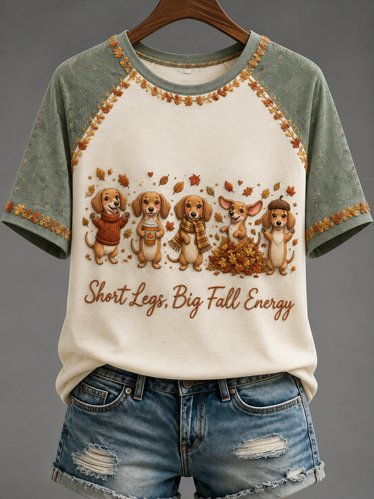 Women's Short Legs Big Fall Energy Round Neck Short Sleeve T-shirt