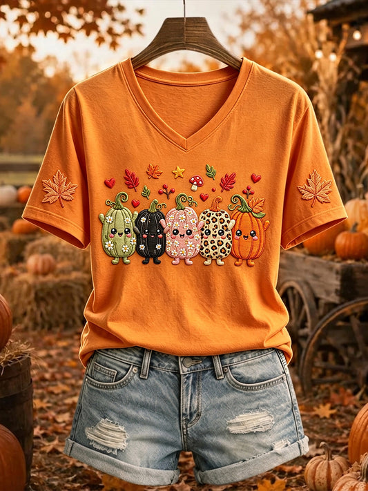 Women's Cute Pumpkin Squad Fall Art Print Short-sleeved T-shirt
