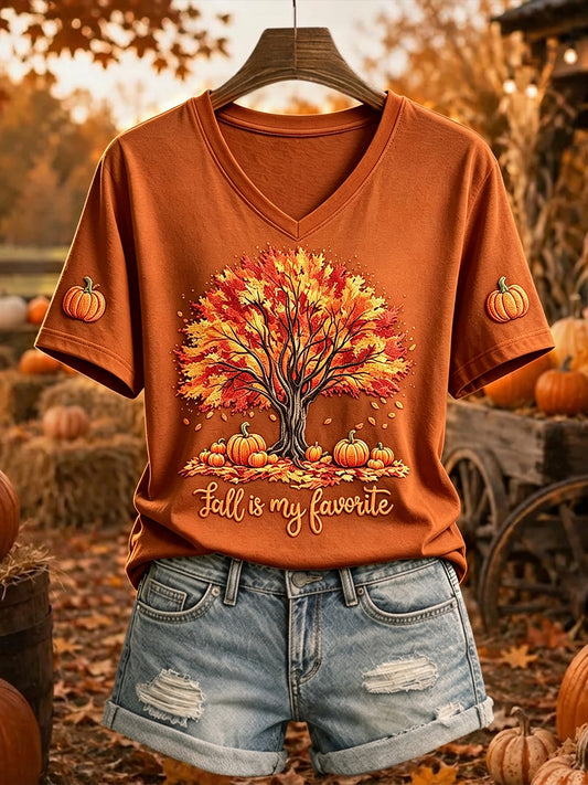 Women's Fall Is My Favorite Tree Print Short-sleeved T-shirt
