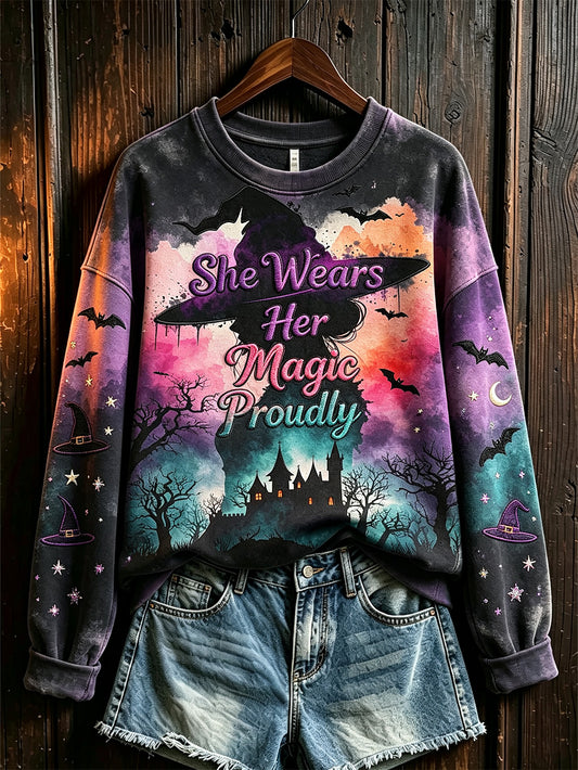 Women's Halloween Witch Element Pattern Printed Casual Sweatshirt
