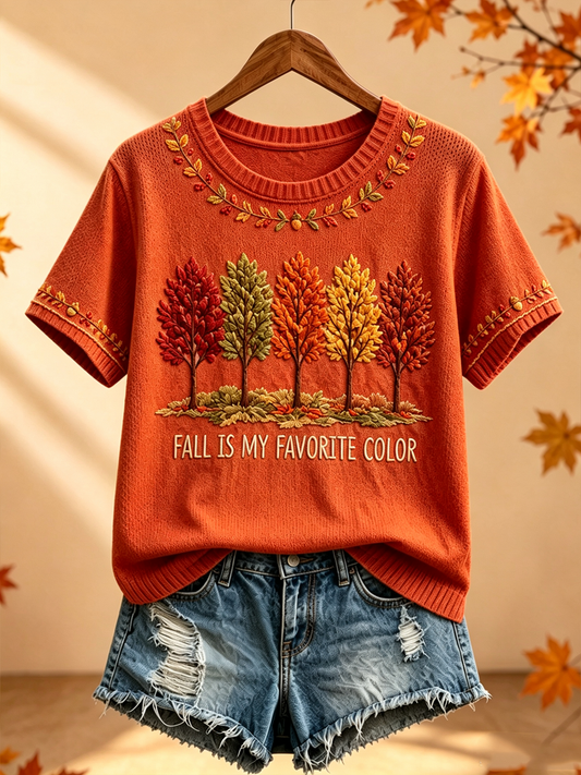 Women's Fall Is My Favorite Color short-sleeved Faux-knit