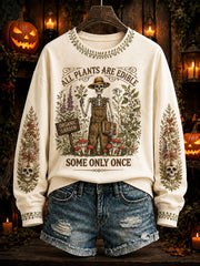 Women's "All Plants Are Edible Some Only Once" Halloween Floral Print Casual Regular Sweatshirt