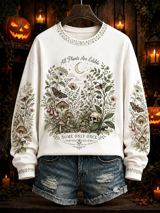 Women's "All Plants Are Edible Some Only Once" Halloween Floral Print Casual Regular Sweatshirt