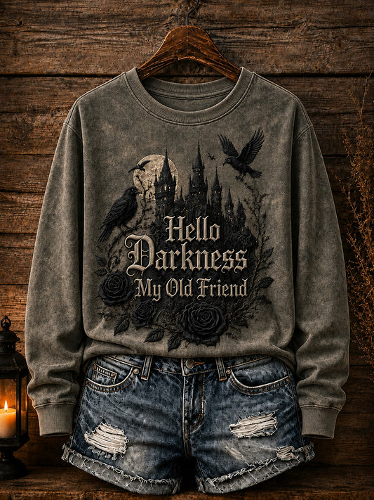 Women's Hello Darkness My Old Friend Halloween Print Sweatshirt