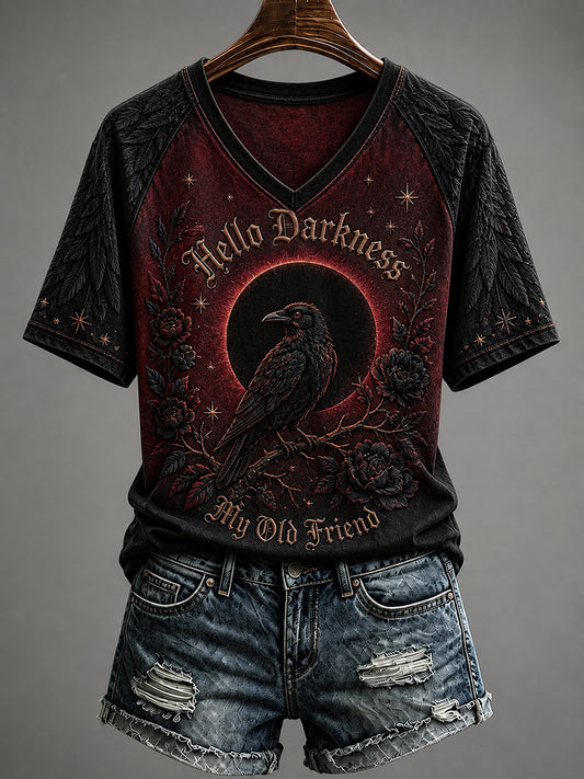 Women's Hello Darkness My Old Friend Halloween Print T-Shirt