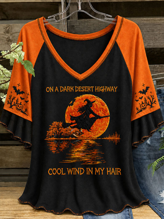 Women's Halloween Witch Pumpkin Bat  Hang Shot Short Sleeve T-Shirt