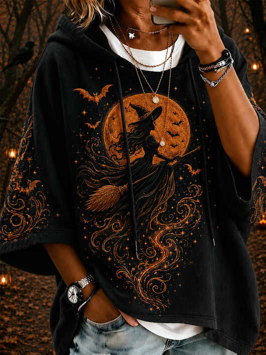 Women's Halloween Witch Print Casual 3/4 Sleeve Hoodie