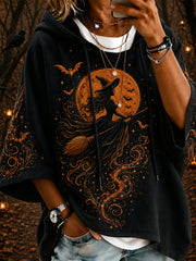 Women's Halloween Witch Print Casual 3/4 Sleeve Hoodie