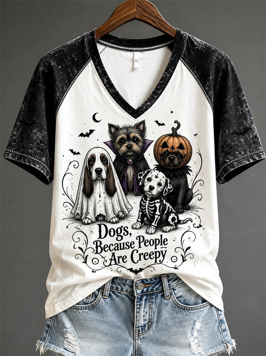 Women's Dogs Because People Are Creepy Halloween Dogs Print short-sleeved T-shirt