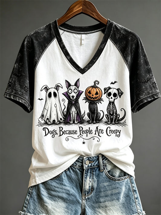 Women's Dogs Because People Are Creepy Halloween Dogs Print short-sleeved T-shirt