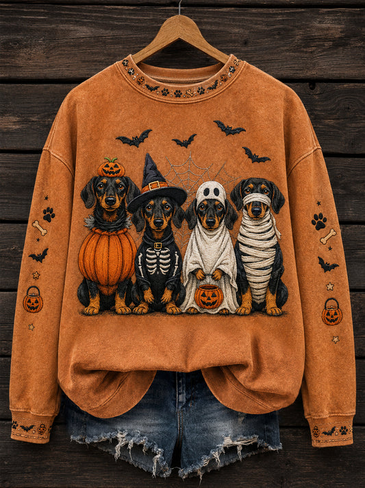 Women's Funny Halloween Dogs Print Casual Sweatshirt