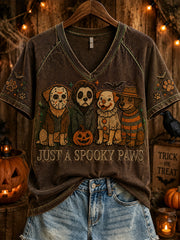 Women's Halloween Style Cute Dog Pattern Printed Casual Short Sleeve T-Shirt