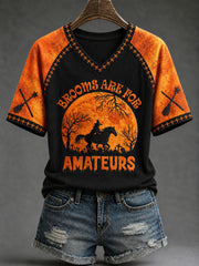 Women's "brooms are for amateurs" Halloween Witch Fun Casual T-shirt
